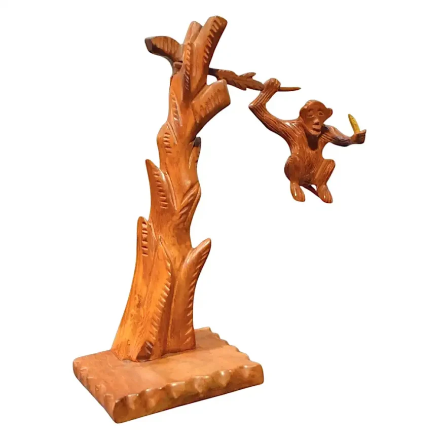 Wooden Monkey Hanging Tree Angle 1