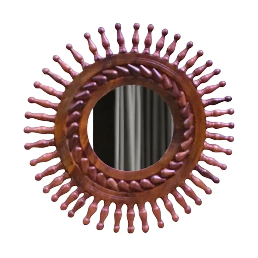 Wooden Sunburst Mirror Angle 1