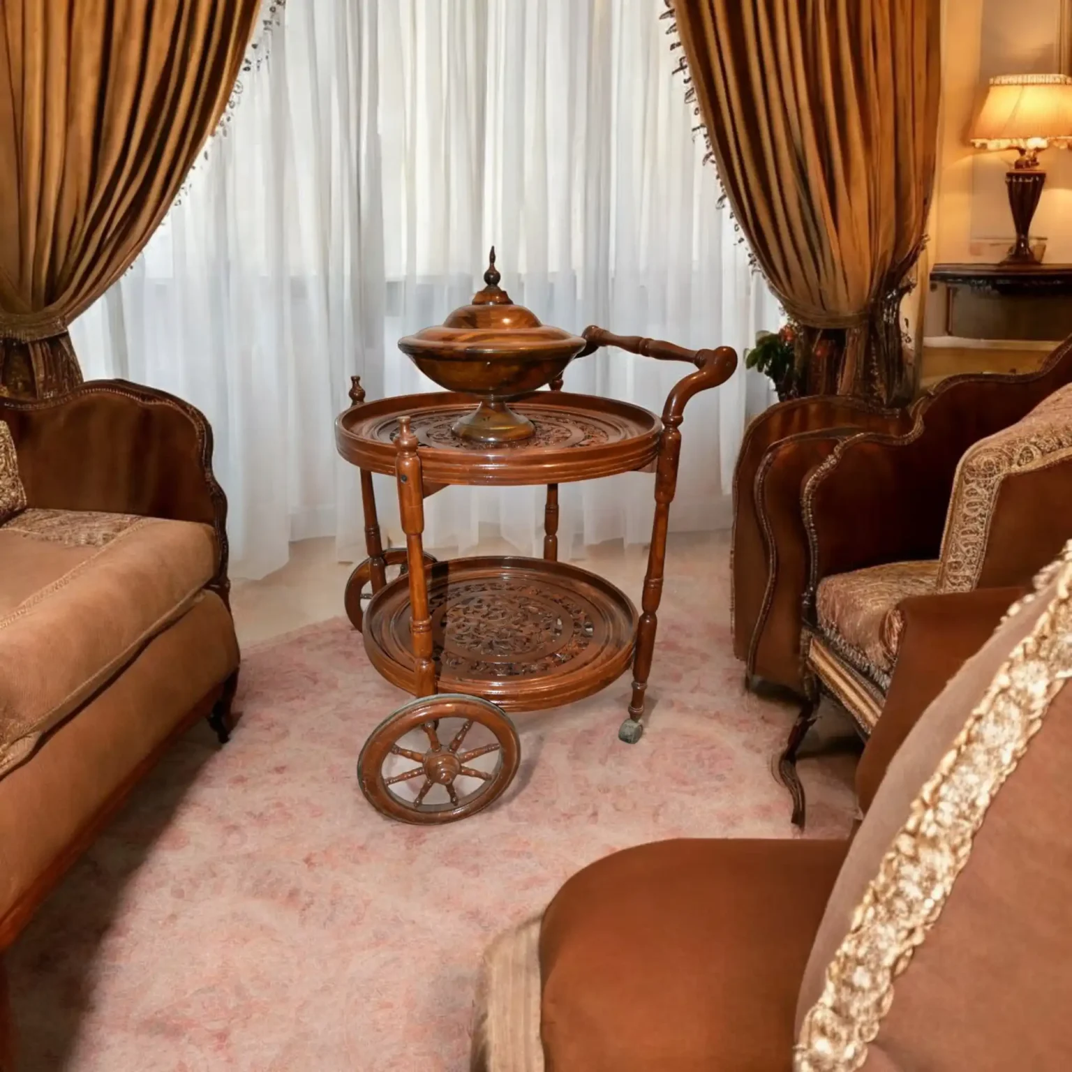 Round Wooden Serving Trolley