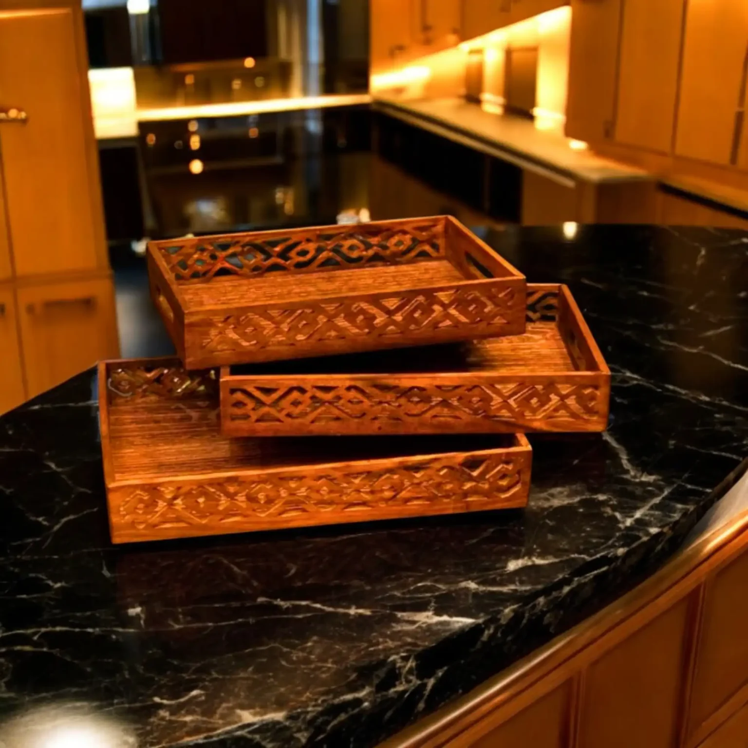 Wooden Tray Set with Cut-Edge Border