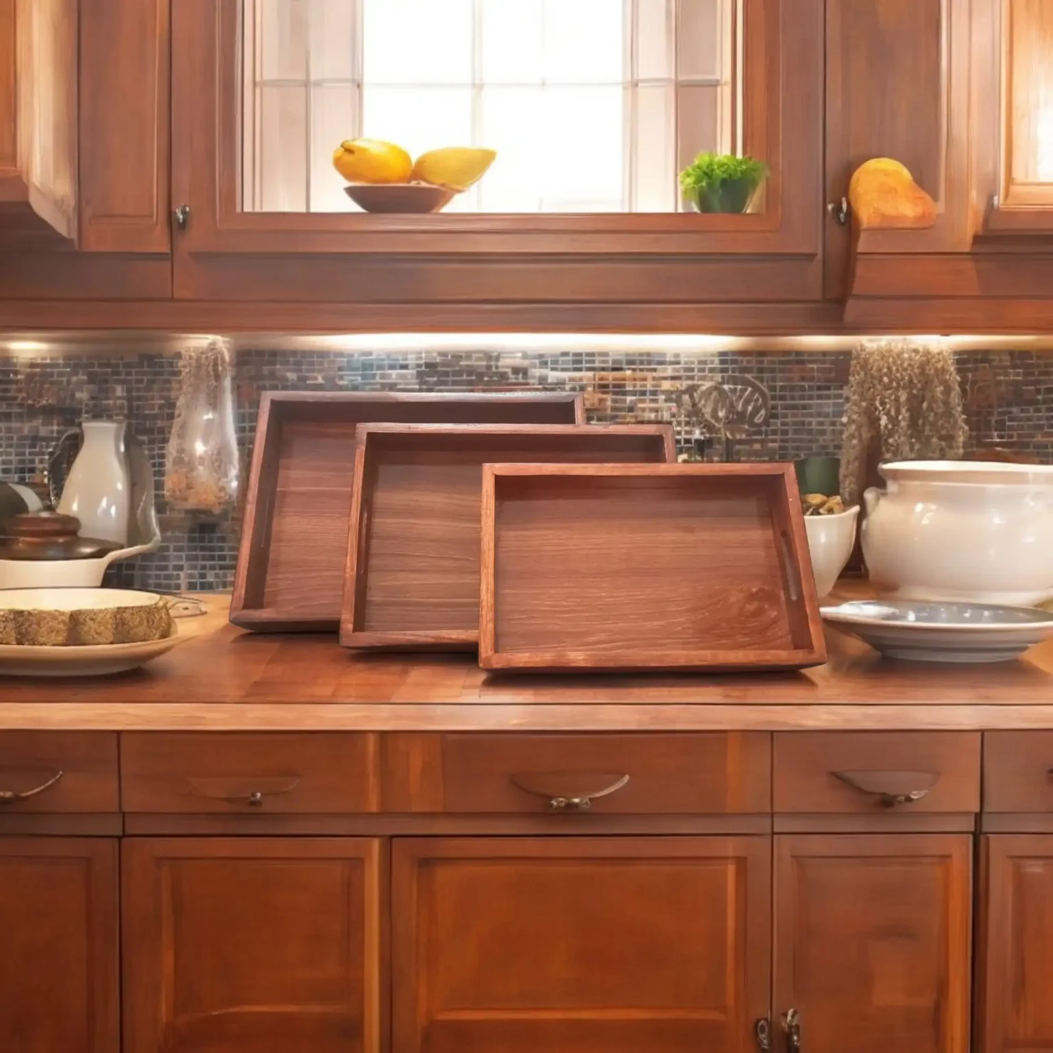 Classic Wooden Serving Tray Set