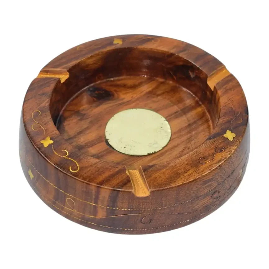 Sheesham Wood Ashtray with Brass Inlay Angle 1