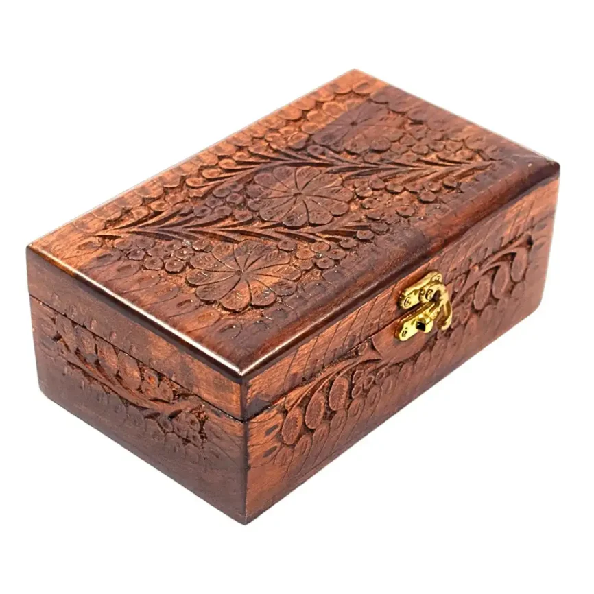 Wooden Jewelry Box – Premium Carving Angle 1