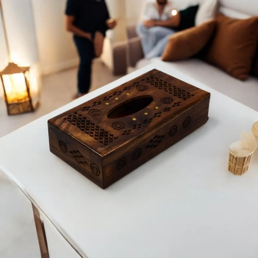 Sheesham Tissue Box – Slide Base with Brass Inlay