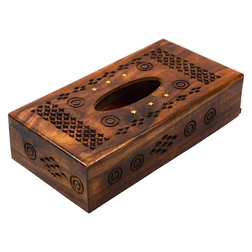 Sheesham Tissue Box – Slide Base with Brass Inlay Angle 1