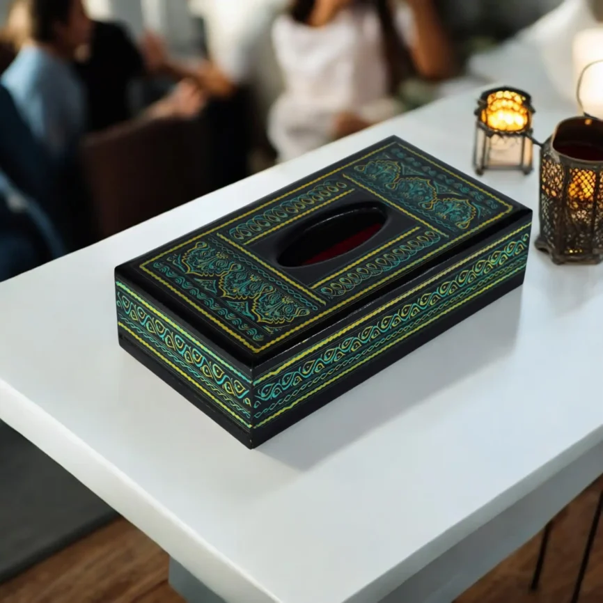Green Naqshi Wooden Tissue Box