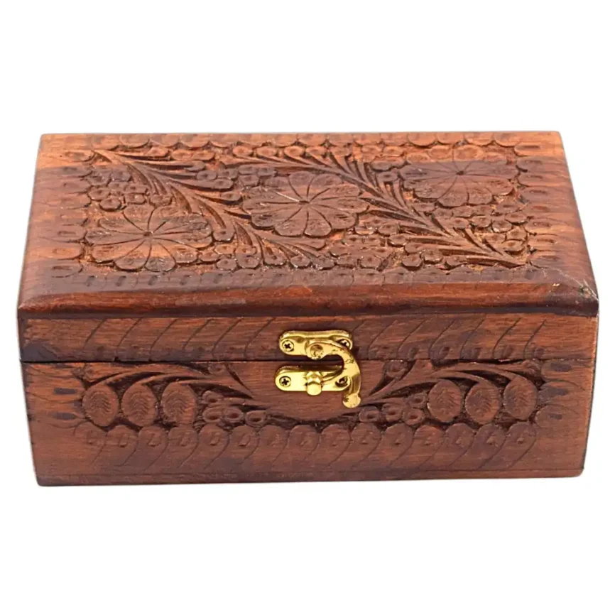 Walnut Bloom – Handcarved Jewelry Box Angle 1