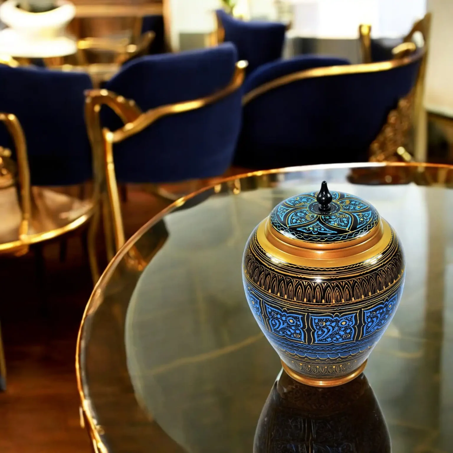 Wooden Bin with Lid (Candy Jar) – Blue Floral Naqshi