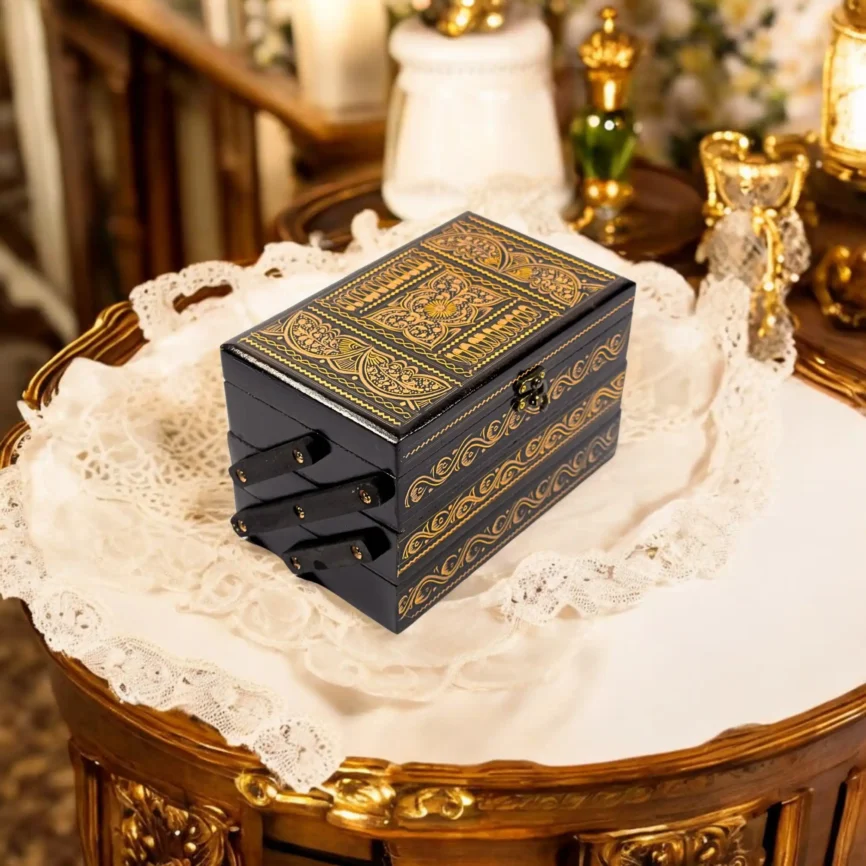 Three-Tier Yellow Naqshi Jewelry Box