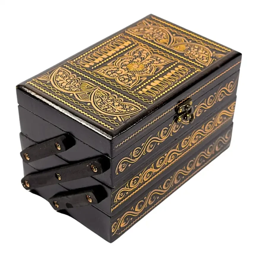 Three-Tier Yellow Naqshi Jewelry Box Angle 1