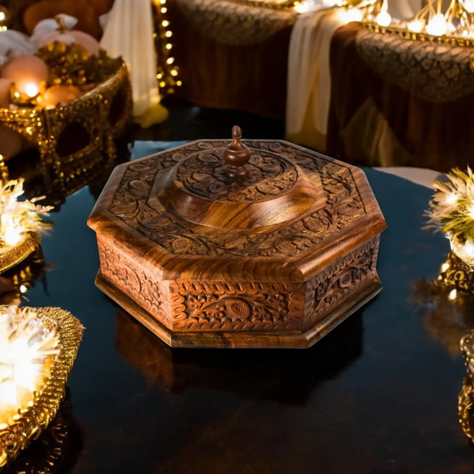 Octox – Wooden Octagonal Dry Fruit & Masala Box