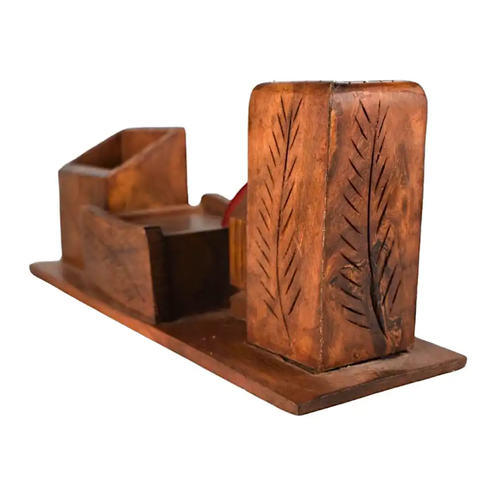 Wooden Desk Organizer – Sheesham Leafline Angle 2