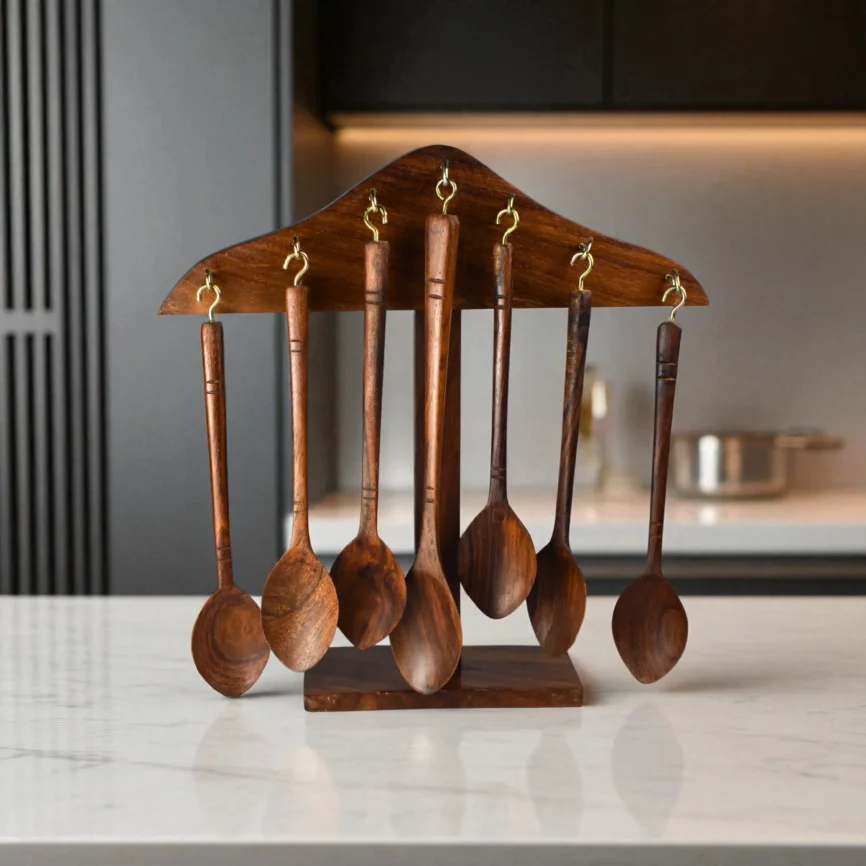 Handmade Wooden Spoon Set with Stand
