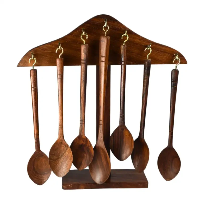 Handmade Wooden Spoon Set with Stand Angle 1