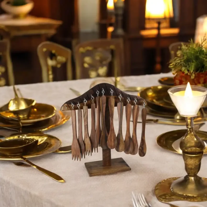 Wooden Spoon Stand - 12 Spoons & Forks