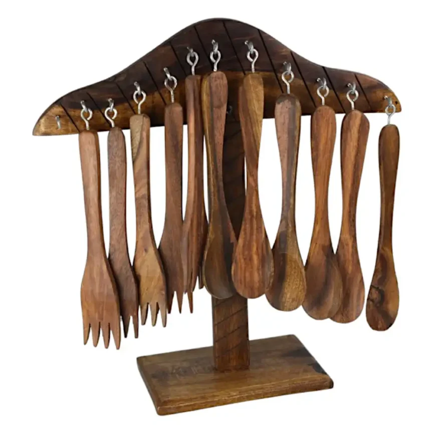 Wooden Spoon Stand - 12 Spoons & Forks Angle 1