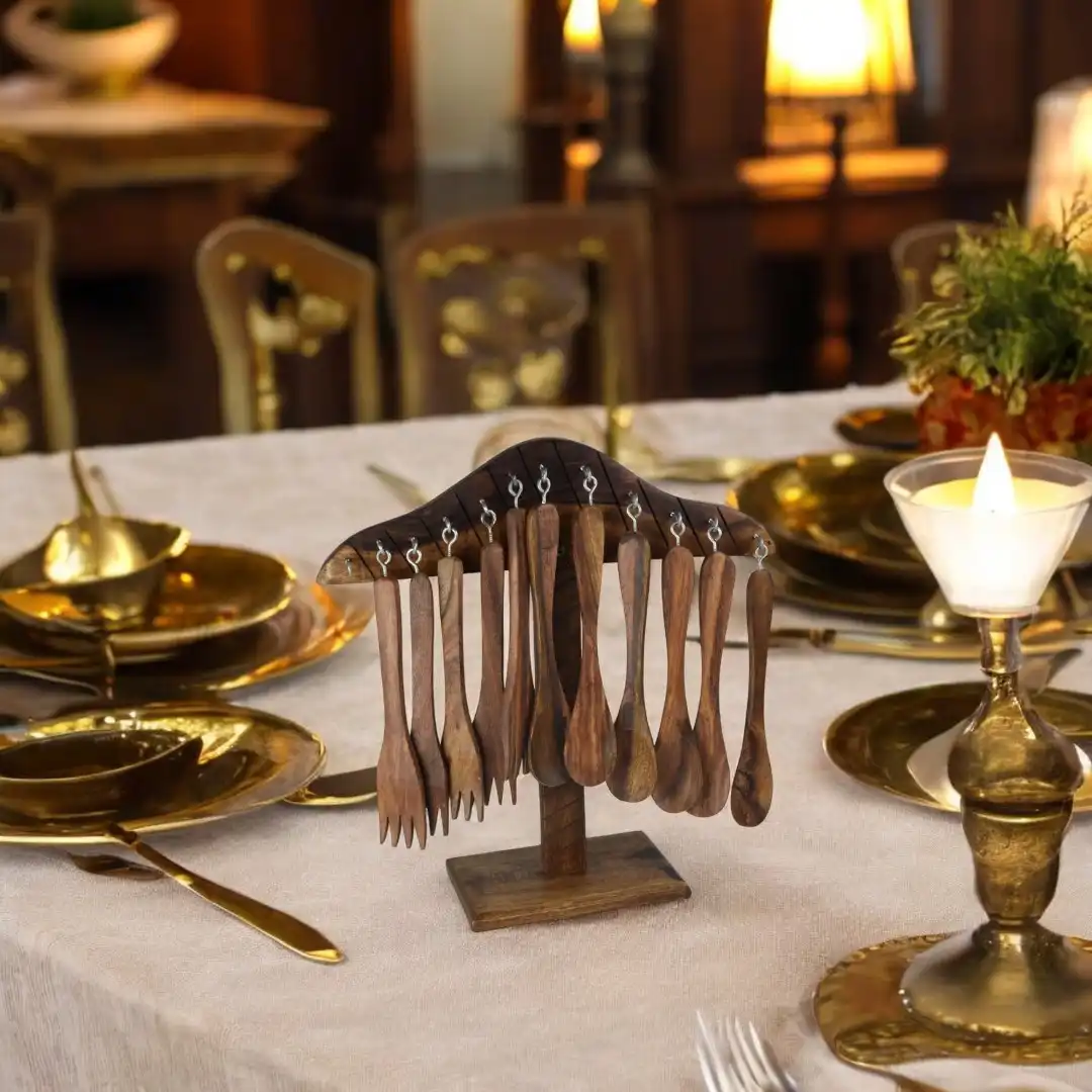 Wooden Spoon Stand - 12 Spoons & Forks