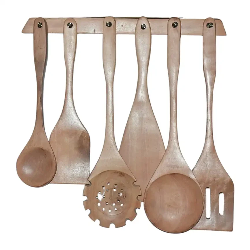 6-Piece Wooden Spoon Set with Wall-Mount Holder Angle 1