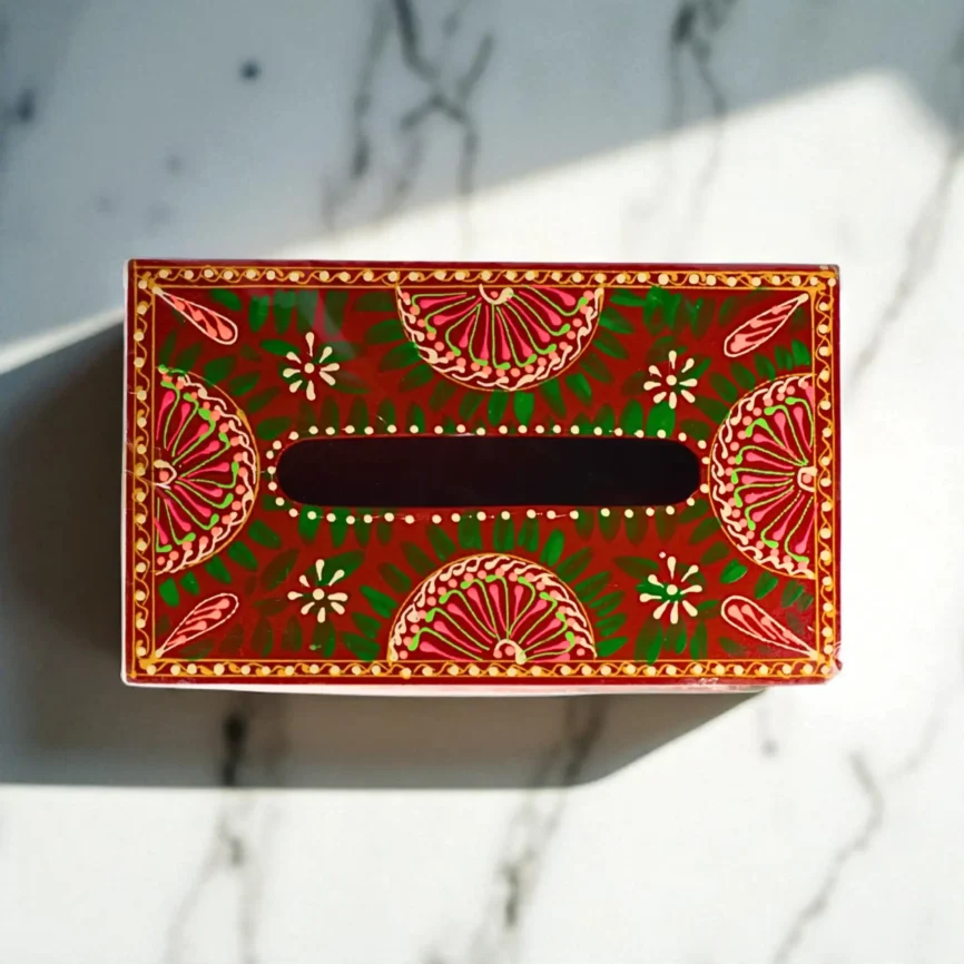 Red Wooden Tissue Box – Truck Art Floral