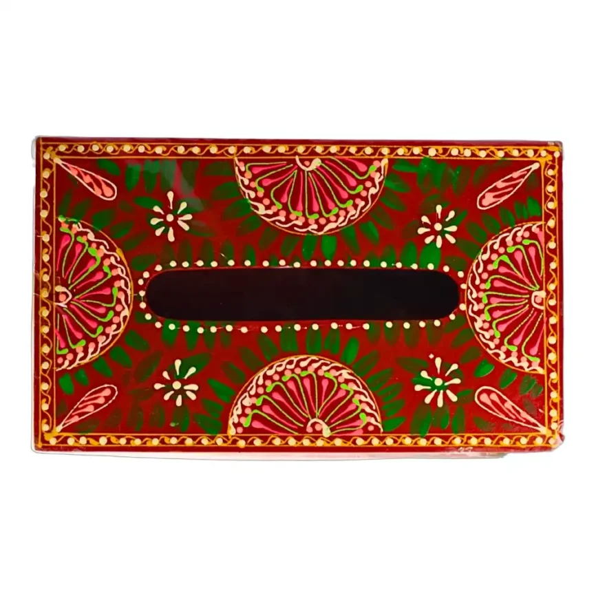 Red Wooden Tissue Box – Truck Art Floral Angle 1