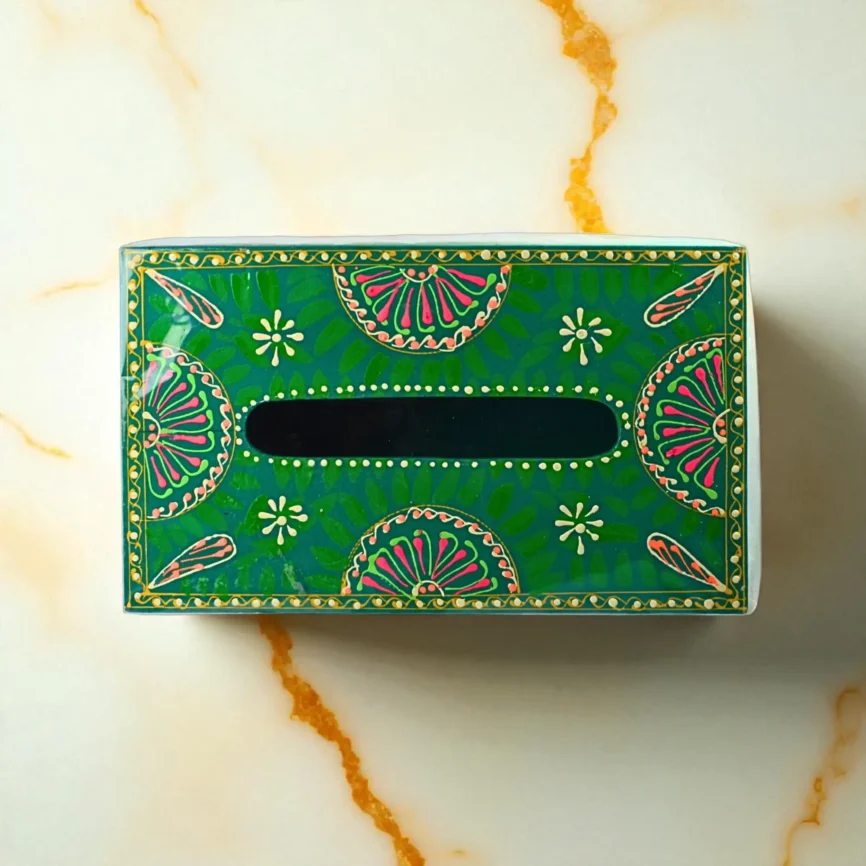 Green Wooden Tissue Box – Truck Art Floral
