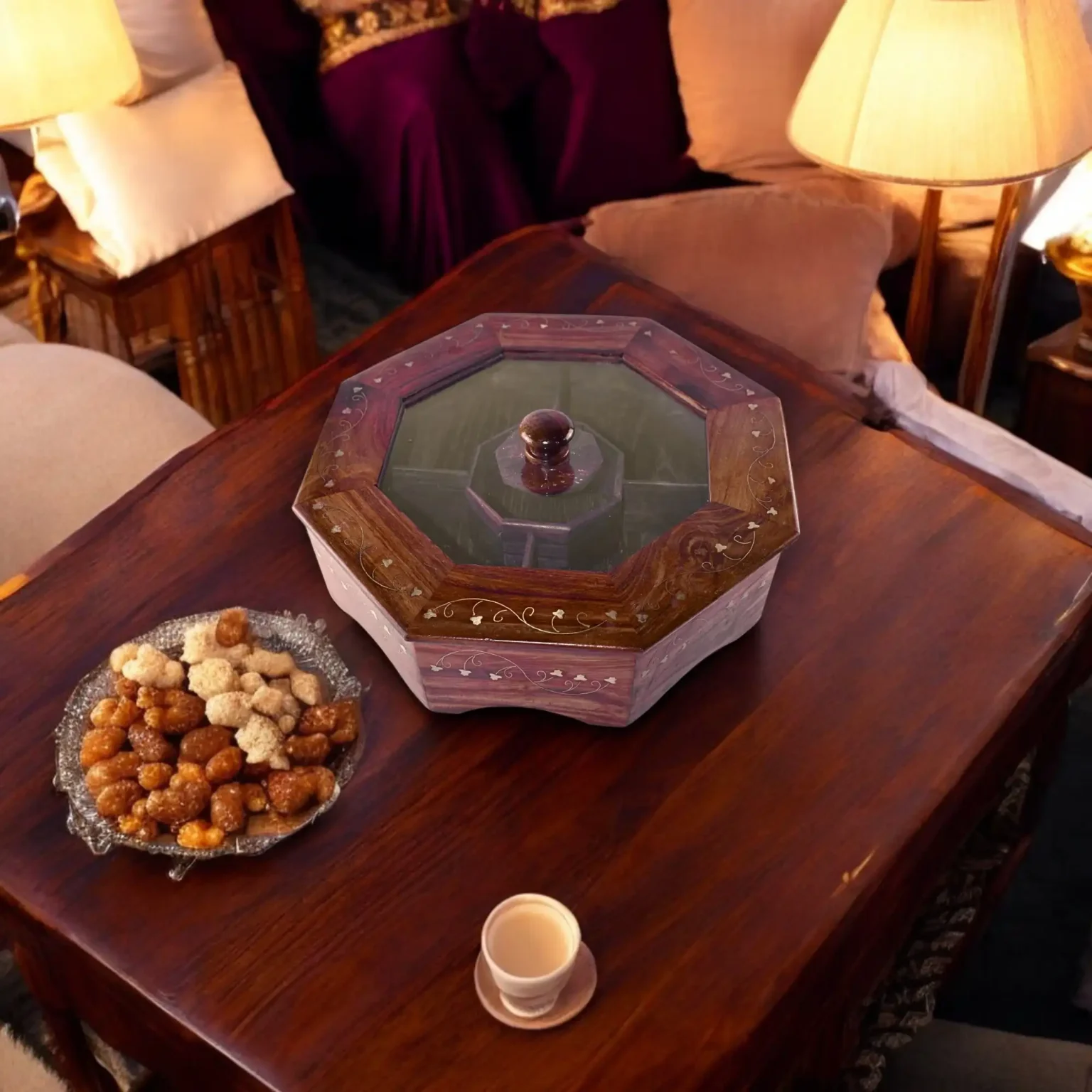 Octagonal brass Inlay Dry Fruit & Masala Box