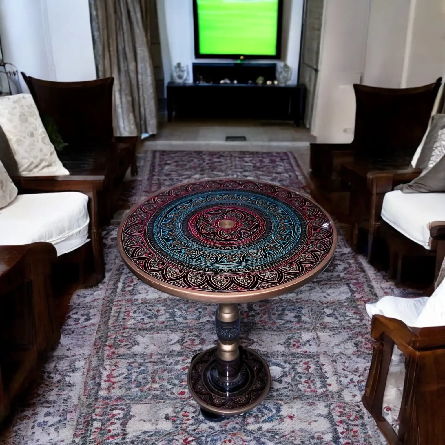 Sherazi – Red & Emerald Naqshi Pedestal Table