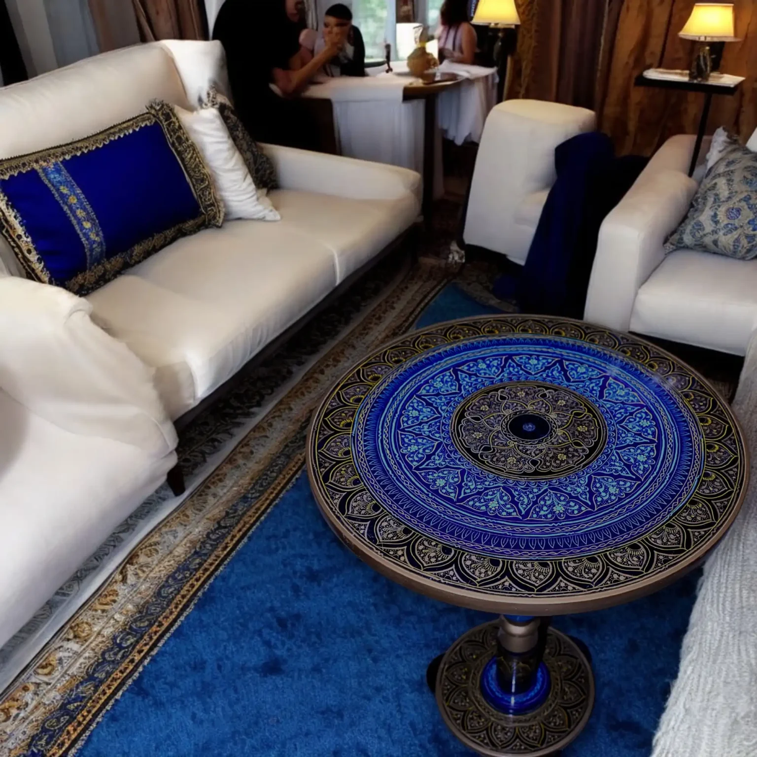 Neel – Blue & Yellow Naqshi Pedestal Table