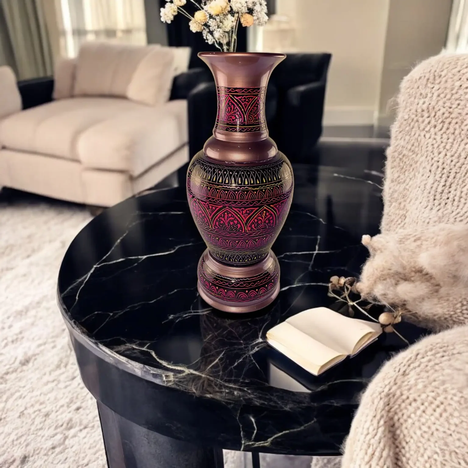 Wooden Flower Vase with Naqshi Art – Bold