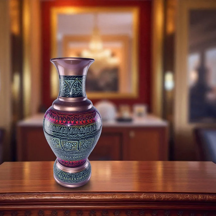 Wooden Flower Vase with Multicolor Naqshi Pattern