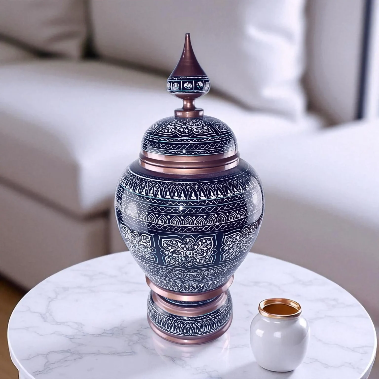 Hand-Painted Wooden Decorative Vessel (Light black with silver-white)
