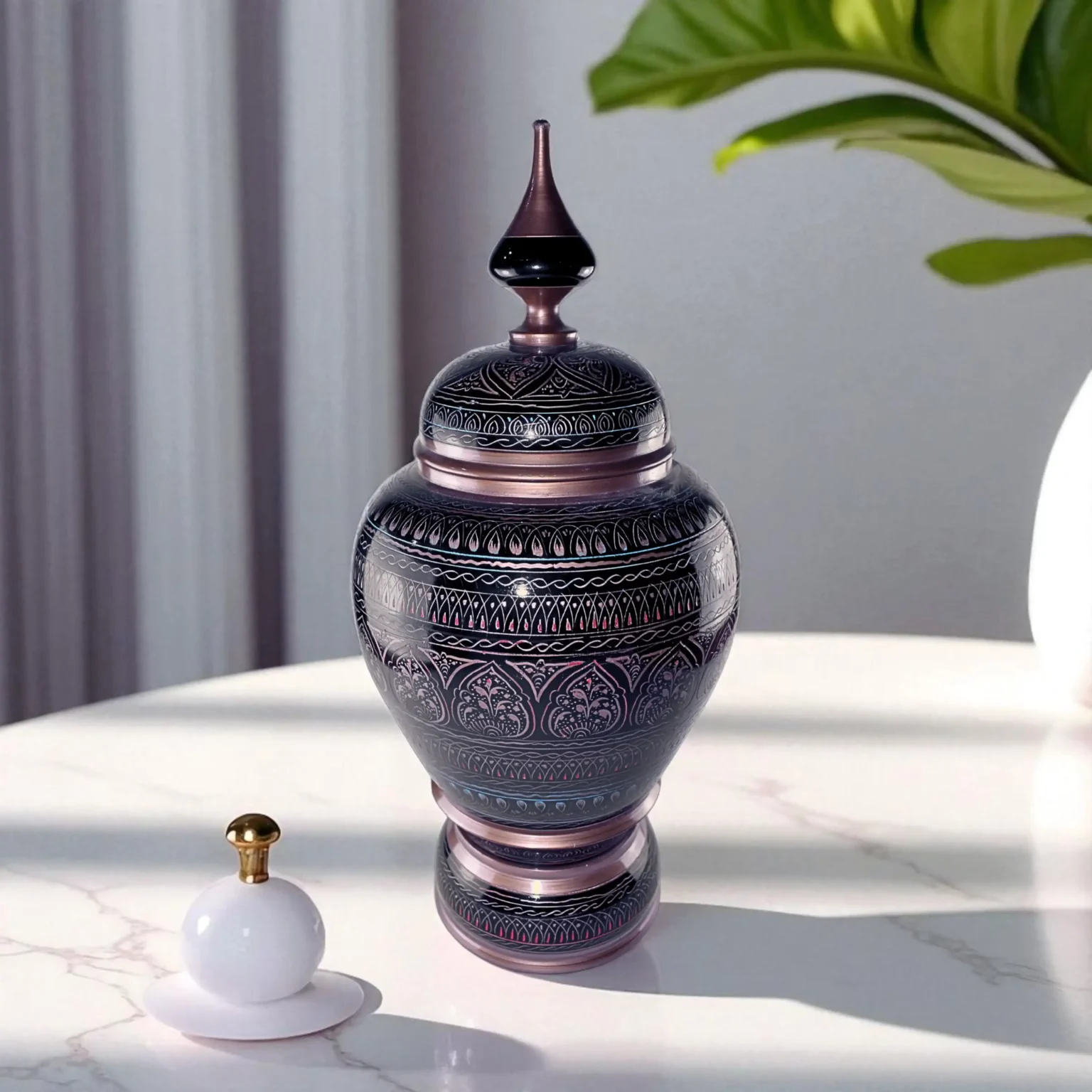 Hand-Painted Wooden Decorative Vessel (Plum noir with silver-pink)